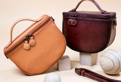 Handmade Genuine Leather Round Handbag Bag Crossbody Bag Shoulder Bag Purse For Women - EverHandmade
