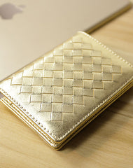 Women Gold Braided Leather Billfold Wallet Small Wallets Bifold Wallets For Women