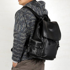 Leather Mens Cool Large Backpacks Black Travel Backpack Hiking Backpack for men