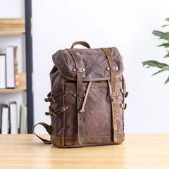 Cool Canvas Leather Mens Womens Dark Gray Backpack Army Green Travel Backpack College Backpack for Men