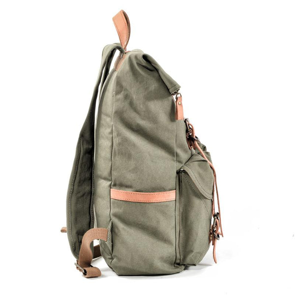 Cool Waxed Canvas Leather Mens Waterproof 16‘’ Large Hiking Backpack Travel Back MCCY01991027