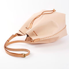 Cute Handmade Leather Womens Bucket Shoulder Bag Barrel Crossbody Purse for Women