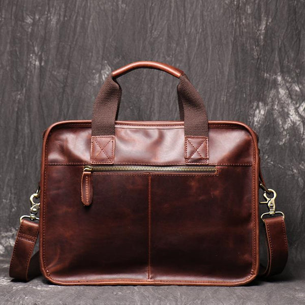 Red Brown Leather Mens 14 inches Large Laptop Work Bag Handbag Briefcase Shoulde FY02982156
