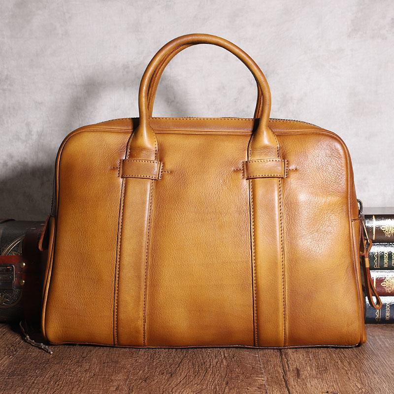 Brown Leather Mens 14 inches Business Laptop Work Bag Handbag Briefcase Dark Gray Shoulder Bags Messenger Bags For Men