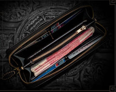 Handmade Leather Tibetan Mens Biker Chain Wallets Cool Leather Wallet Long Chain Wallets for Men