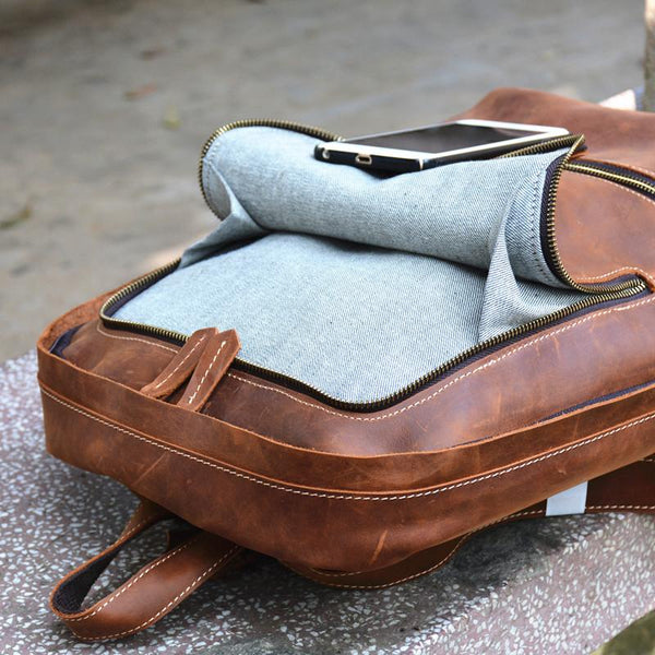 Vintage Leather Men's 13inch Computer Backpack Travel Backpack For Men FY03381054