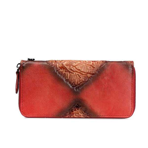 Brown Vintage Wallet Leather Mens Womens Tooled Long Wallet Zipper Black Clutch FY01091118