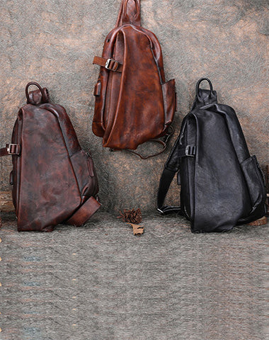Cool Men's Leather Sling Bag Sling Pack Leather Sling Backpacks For Men