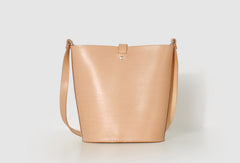 Handmade Leather shoulder bag bucket bag beige for women leather shoulder bag