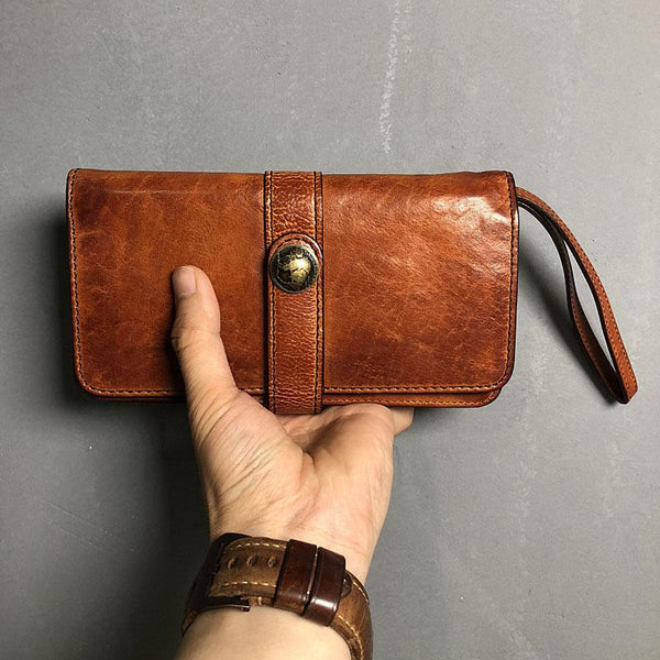 Handmade Genuine Leather Mens Cool Long Leather - Back View