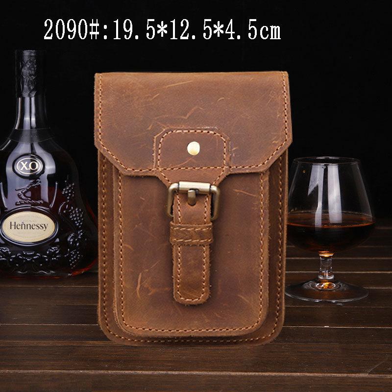 Vintage Brown Leather Men's Belt Pouch Cell Phone Holster Waist Bag For Men