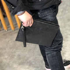 Genuine Leather Mens Clutch Cool Slim Wallet Zipper Clutch Wristlet Wallet for Men