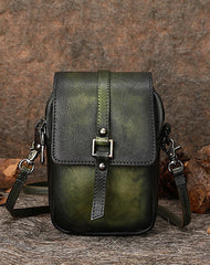 Brown Leather Womens VIntage Phone Shoulder Bag - Side View