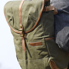 Green Canvas Mens Cool Backpack Large Travel Backpack Canvas Hiking Backpack for Men