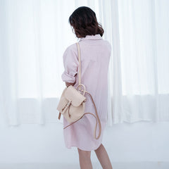 Handmade Leather Beige Womens Backpack Travel Backpack School Backpack for Women