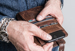Cool Genuine leather long wallet for men phone clutch Long wallets for men - EverHandmade