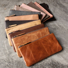 Vintage LEATHER Womens Long Clutch Wallet Zipper Slim Long Wallet FOR Women