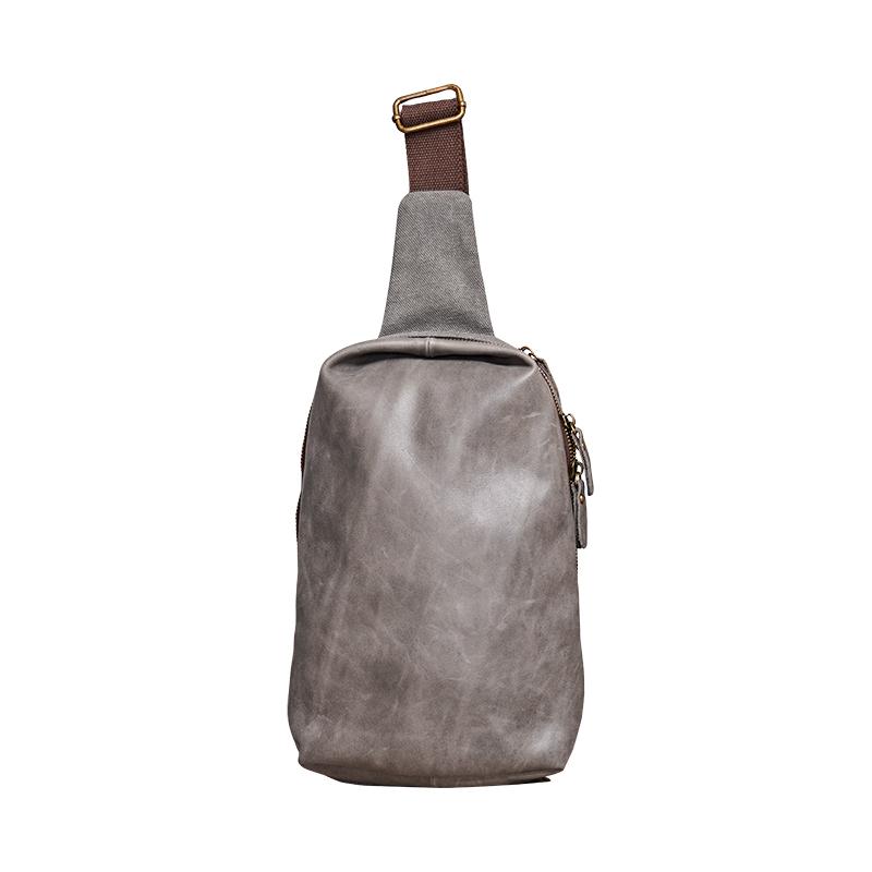 Canvas Leather Mens Gray Sling Backpacks Brown Chest Bag Sling Pack Sling Bag For Men