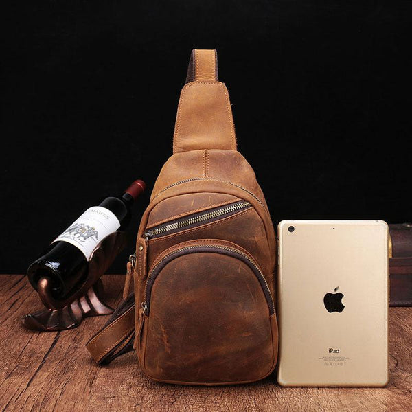One Shoulder Backpack For Men Vintage Brown - Back View