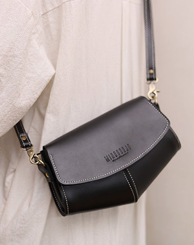 Cute LEATHER Sling Bag Side Bags Black WOMEN Saddle SHOULDER BAG Small Crossbody Purses FOR WOMEN