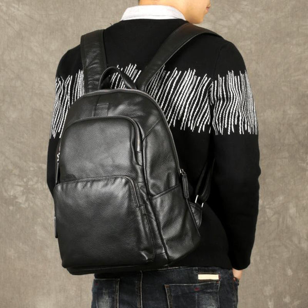 Fashion Leather Men's 15 inches Computer Backpack - Back View