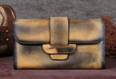 Vintage Women Leather Wallet Long Wallets Long Wallet For Women - EverHandmade