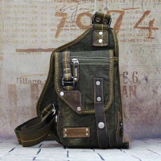 Canvas Black Mens Chest Bag Green Sling - Back View