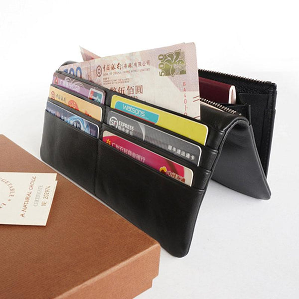 Cool Black Mens Leather Bifold Long Wallet Phone Soft Leather Long Wallet for Me SEP01981069