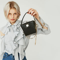 Cute Leather Black Womens Mini Box Purse Handbag Barrel Shoulder Bag for Women