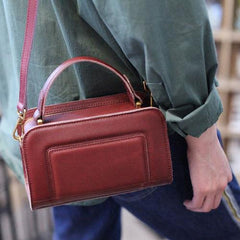 Red Satchel Handbag Leather Square Crossbody Bag Purse - Annie Jewel