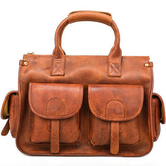 Vintage Light Brown Mens Leather Briefcase Work Handbag Brown 13'' Computer Briefcase For Men