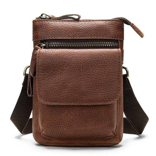 Cool Brown Leather Men's Belt Pouch Cell Phone Holster Small Belt Bag Mini Messe FY00781053