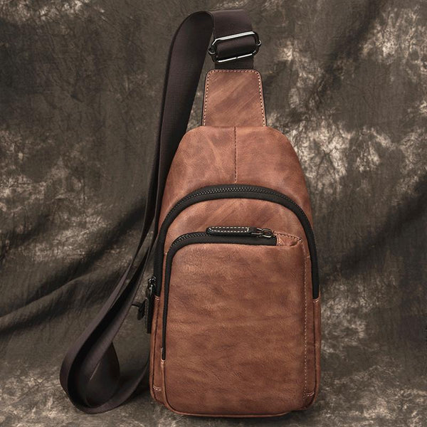 Casual Brown Sling Bag LEATHER MENS Sling - Back View