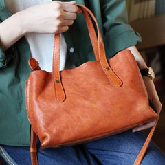 Women Orange Leather Handbags Shoulder Crossbody Bags Purse - Annie Jewel