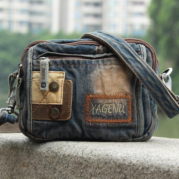 Jean Denim Blue Mens Small Fanny Pack Waist Bag Blue Hip Bag Bum Bag For Men AIZ01351043