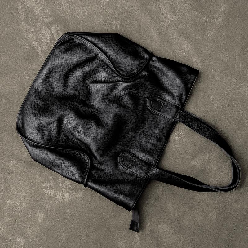 Leather Mens Womens 16" Tote Shoulder Bag Large Black Tote Bag Side Bag For Men