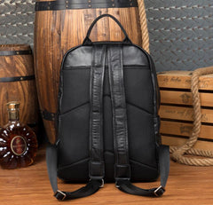 Cool Black Mens Leather 15inches Computer Backpack Fashion Travel Backpack School Backpack for men