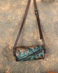 Vintage Green Leather Womens Barrel Shoulder Bag - Side View