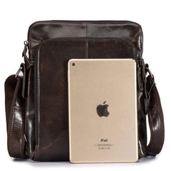 Cool Brown Leather Mens Tablet Messenger Bag Small Side Bag Mini Messenger Bag For Men