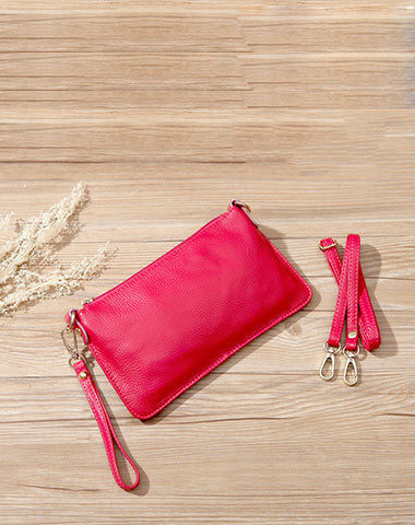 Orange Leather Wristlet Wallet Womens Small Minimalist Shoulder Purse Zip Crossb WW00881084
