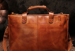 Vintage Brown Leather Mens Briefcase Work Bag Business Bag for men