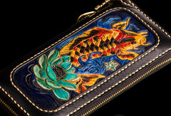 Handmade leather carp biker wallet clutch zip long wallet brown leather men phone - EverHandmade