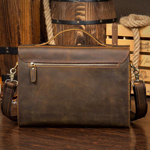Leather Mens 14 inches Brown Briefcase Laptop Bag Business Bags Work Bags for Me MSG04581250