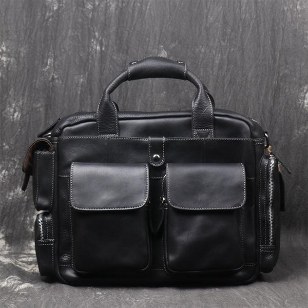 Black Oiled Leather Men's Professional Briefcase 13‘’ Laptop Handbag Business Ba FY03481093