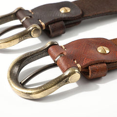 Casual Handmade Leather Vintage Simple Leather Belts - Side View