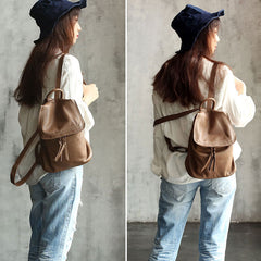 Vintage Soft LEATHER WOMEN Bucket Backpack School Backpack FOR WOMEN