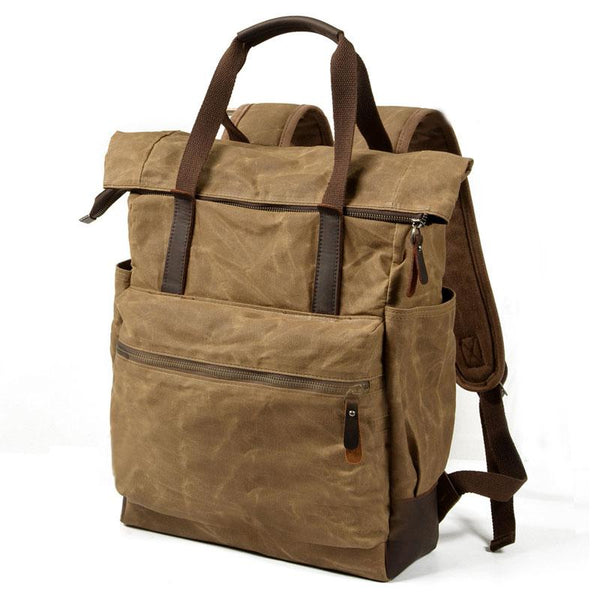 Waxed Canvas Leather Mens Backpack Canvas Travel Backpack Canvas School Backpack QGX01851004