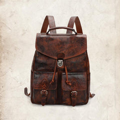 Casual Brown Mens Leather 13 inches School Backpack Satchel Backpack Brown Computer Backpack For Men