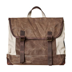 Fashion Canvas Leather Mens 14'' Satchel Messenger Bags Courier Bag College Postman Bag for Men