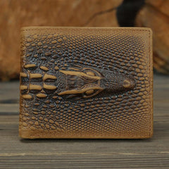 Cool Brown Crocodile Pattern Leather Bifold Small Wallet Leather Mens Brown Billfold Small Wallet Front Pocket Wallet For Men